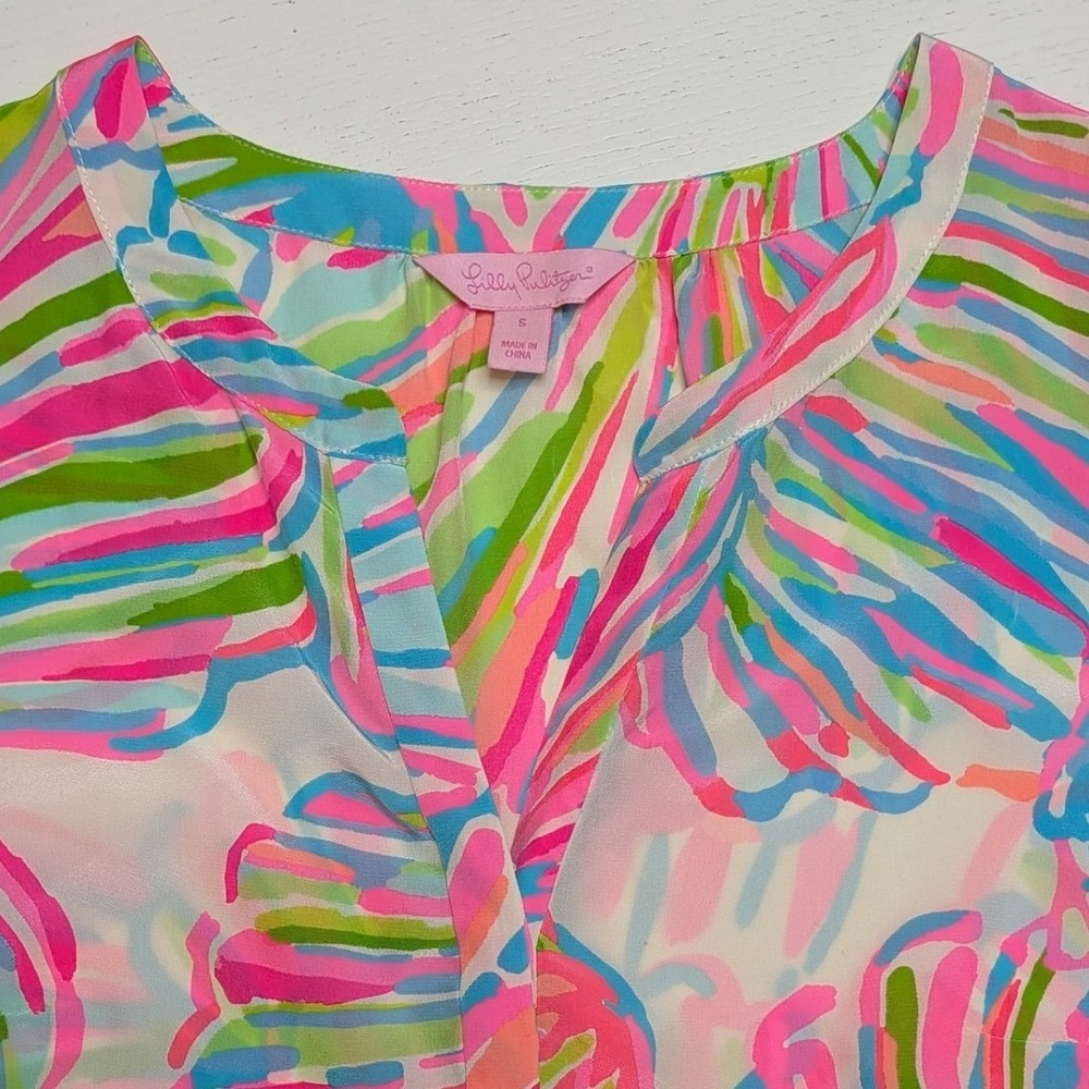 Lilly Pulitzer Elsa Silk Top Womens S Pink Blue Seashell Print Sleeveless - Picture 3 of 8